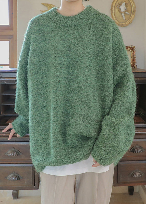 Simple Green Thick Knit Sweater Clothing
