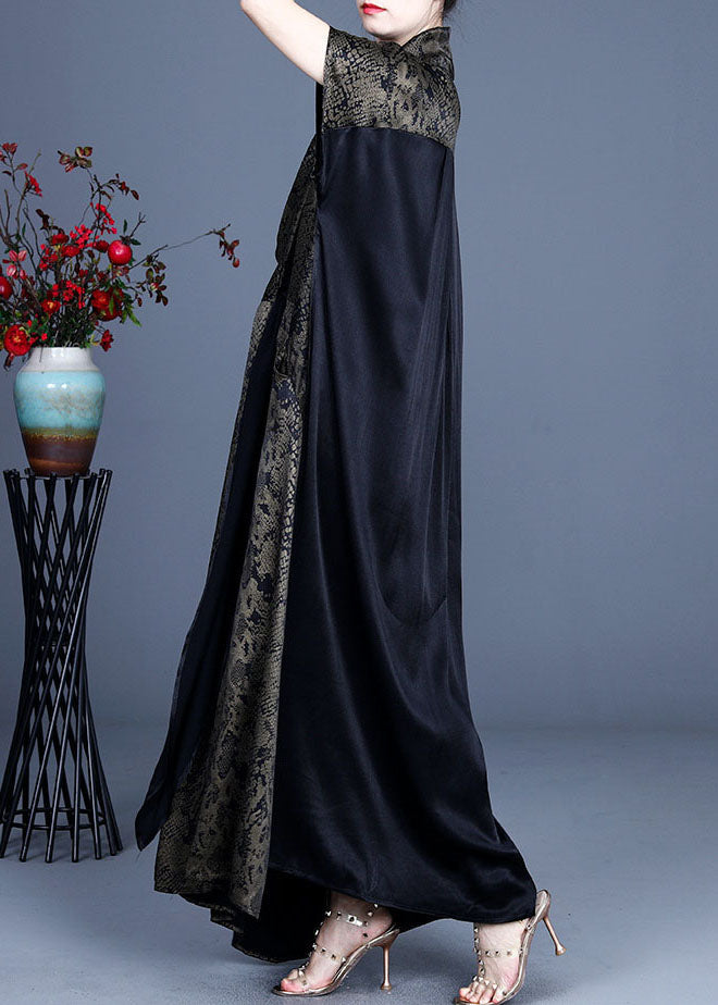 Simple Green V Neck Print Patchwork Dress Spring