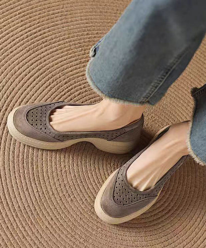 Simple Grey Faux Leather Flats Hollow Out Flat Shoes
