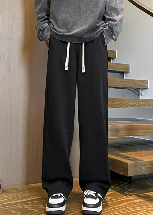 Simple Grey Lace Up Elastic Waist Warm Fleece Pants Spring