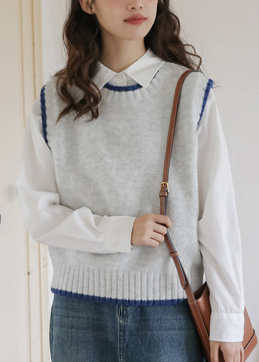 Simple Grey O Neck Cozy Cotton Knit Waistcoat Sleeveless