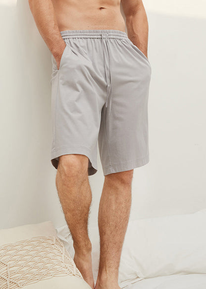 Simple Grey Pockets Elastic Waist Cotton Shorts Summer