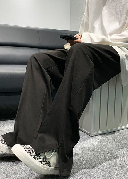 Simple Grey Pockets Pants Side Open Pants Long Summer