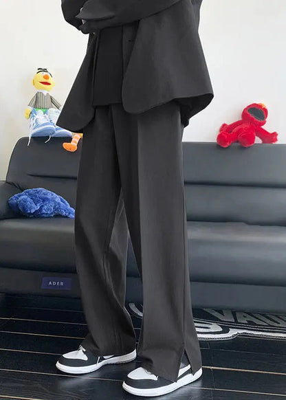 Simple Grey Pockets Pants Side Open Pants Long Summer
