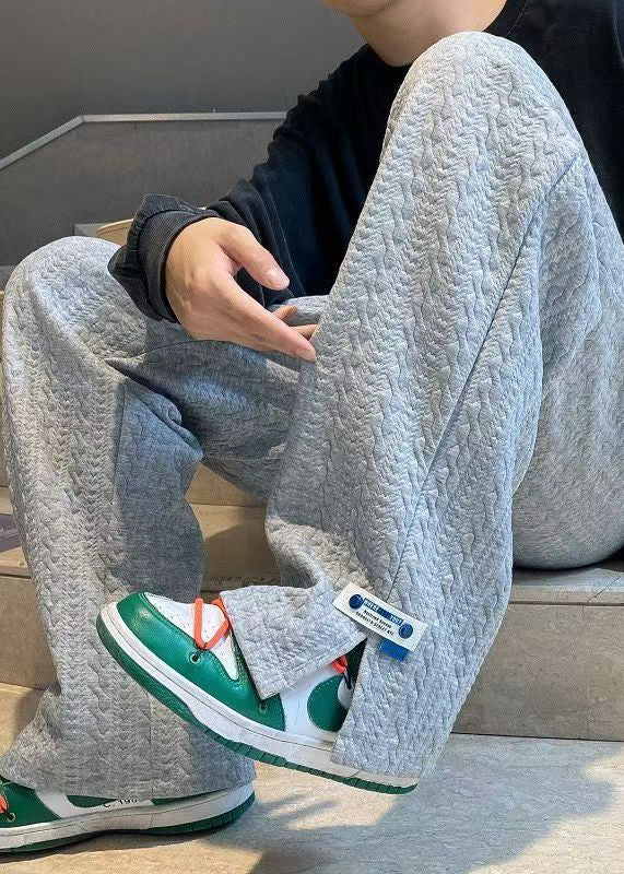 Simple Grey Pockets Side Open Cotton Pants Spring
