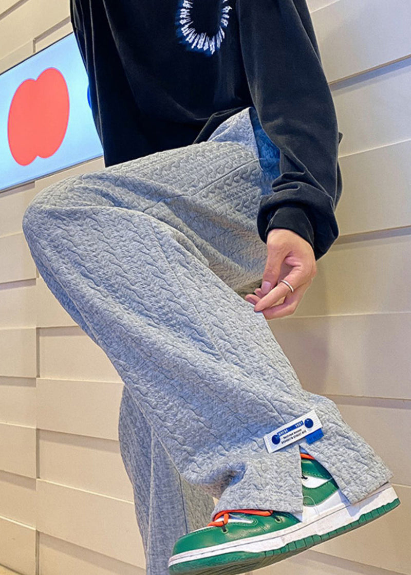 Simple Grey Pockets Side Open Cotton Pants Spring