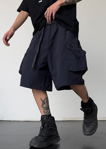Simple Grey Pockets Drawstring Cotton Shorts Summer