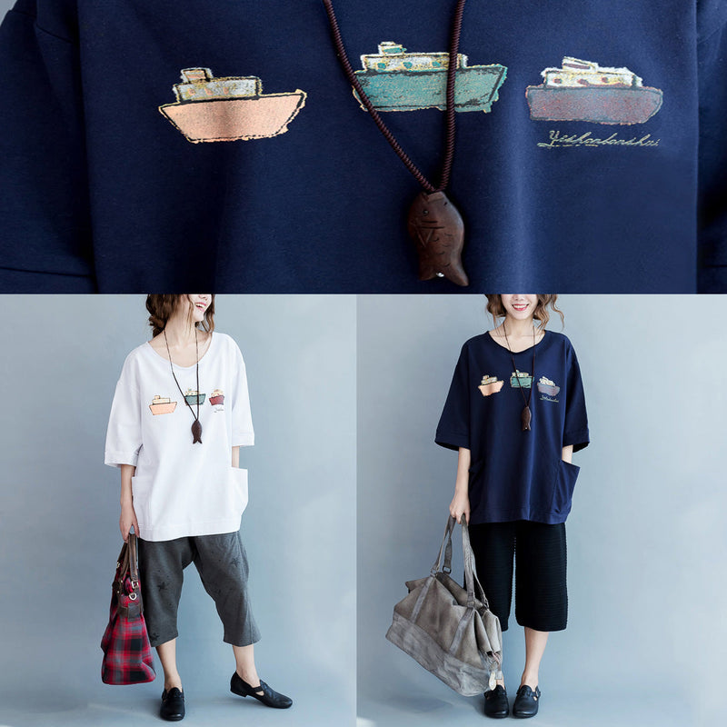 Simple Half Sleeve Pockets Cotton Tops Fabrics White Tunic
