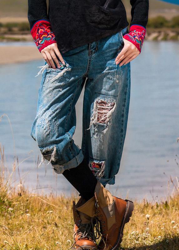 Simple Hole Pant Oversize Denim Blue Tutorials Crop Pants