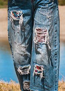 Simple Hole Pant Oversize Denim Blue Tutorials Crop Pants