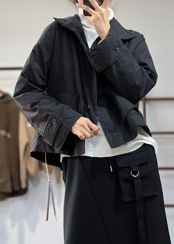 Simple Khaki Peter Pan Collar Oversized Color Fine Cotton Filled Jackets Winter