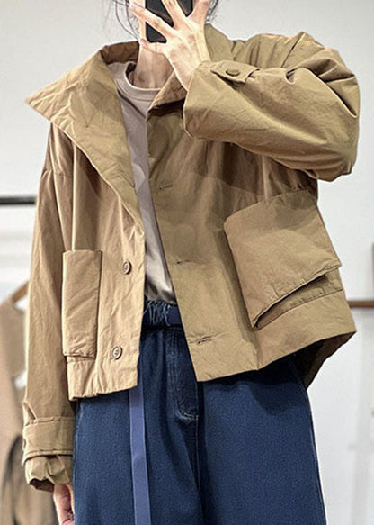 Simple Khaki Peter Pan Collar Oversized Color Fine Cotton Filled Jackets Winter