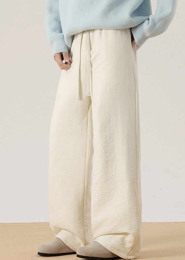 Simple Light Blue Pockets Cotton Filled Pants Winter