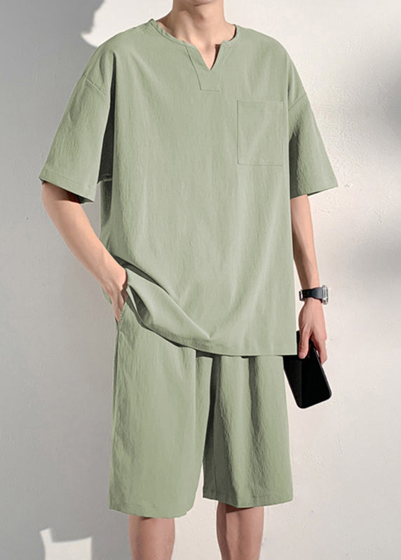 Simple Light Green T Shirt and Hot Pants Two Pieces Set Summer