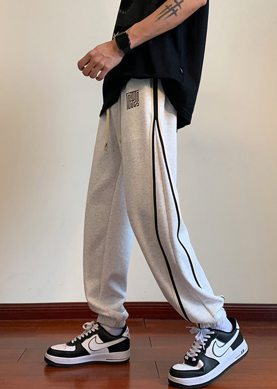 Simple Light Grey Pockets Drawstring Warm Fleece Beam Pants Spring