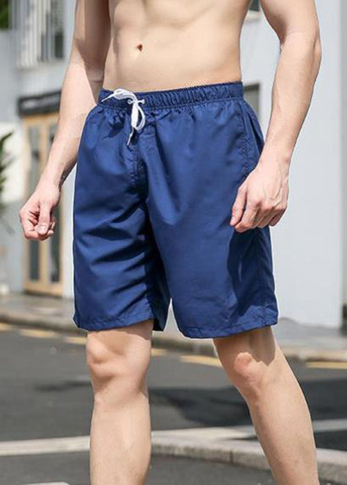 Simple Navy Elastic Waist Cotton Shorts Summer