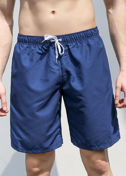 Simple Navy Elastic Waist Cotton Shorts Summer