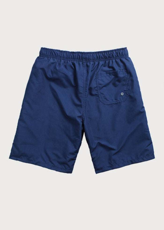 Simple Navy Elastic Waist Cotton Shorts Summer