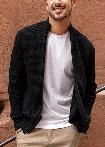 Simple Navy Zip Up Pockets Knit Cardigan Spring