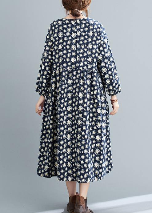 Simple O Neck Cinched Spring Dresses Runway Navy Kaftan Dress