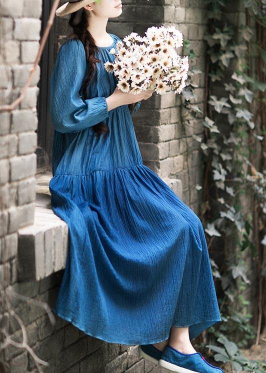 Simple O Neck Patchwork Spring Clothes Sewing Blue Dresses