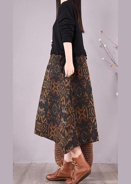 Simple O Neck Spring Quilting Clothes Outfits Black Patchwork Print Maxi Dress