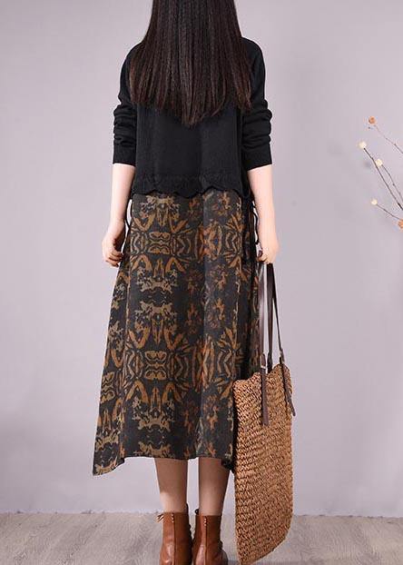 Simple O Neck Spring Quilting Clothes Outfits Black Patchwork Print Maxi Dress