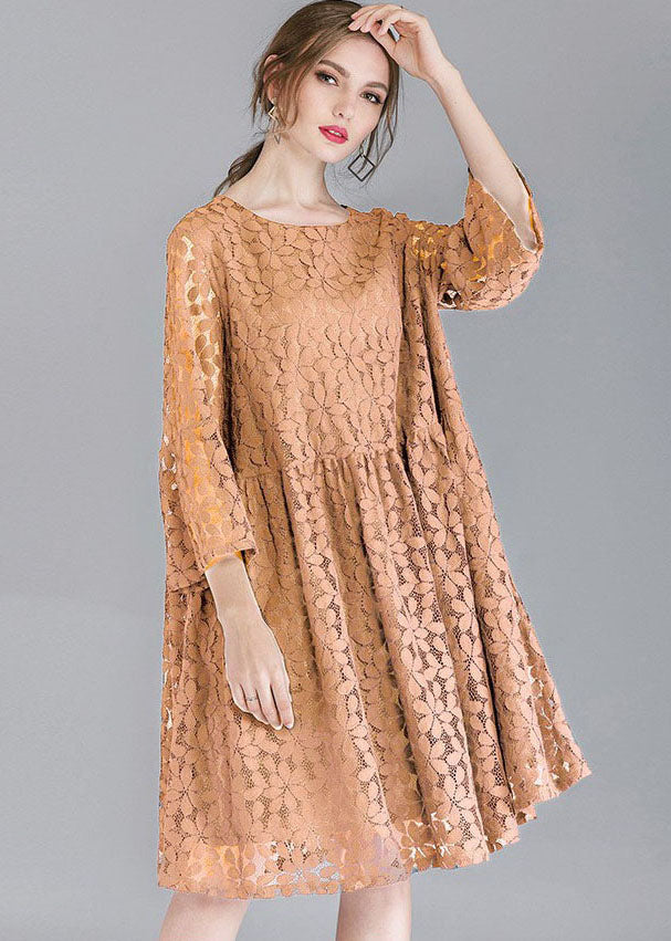 Simple Pink Khaki O-neck Color Lace Party Dresses Bracelet Sleeve
