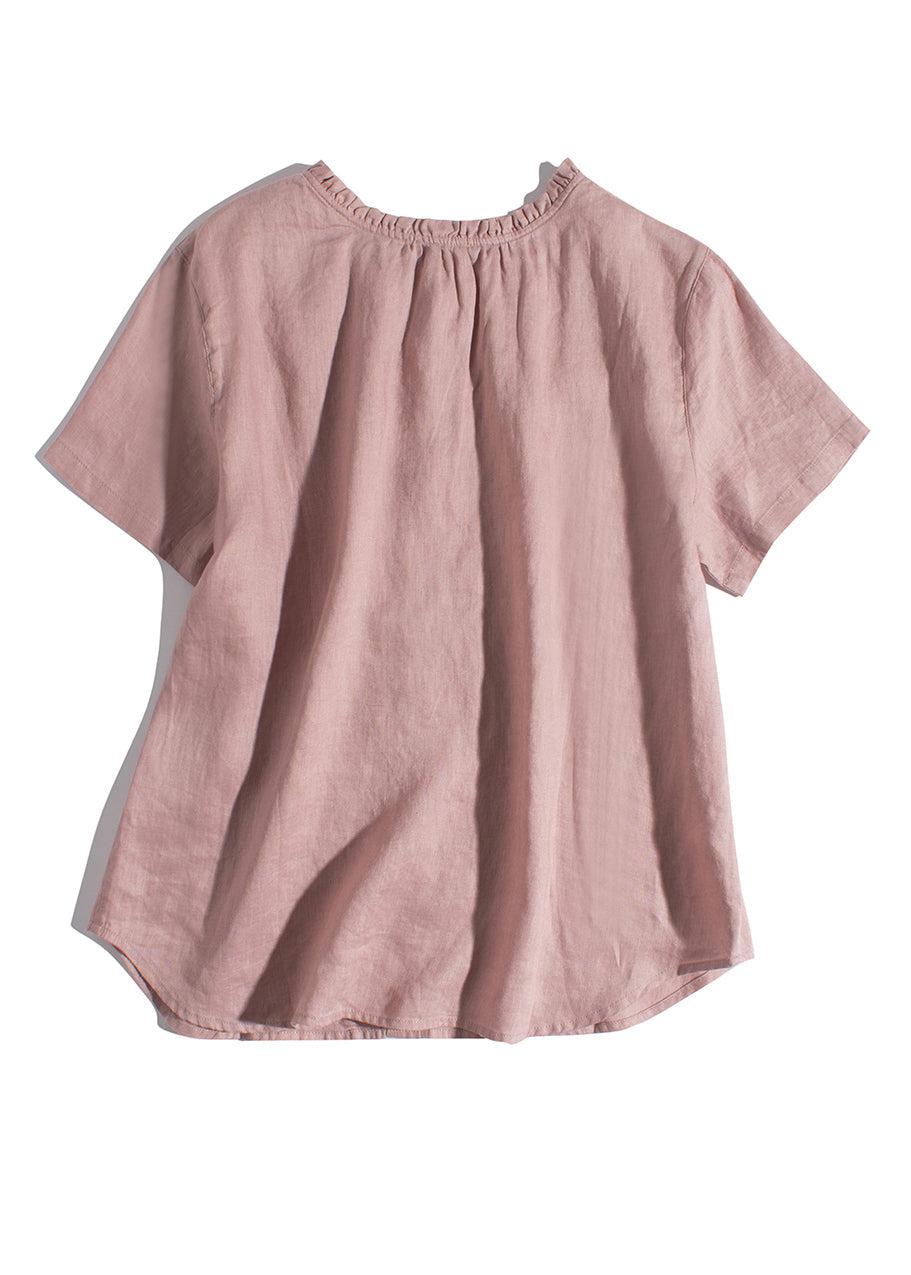 Simple Khaki Ruffled Wear on Both Sides Linen Blouses Summer