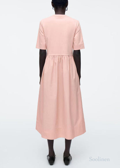 Simple Pink Silm Fit Cotton a Line Dress Summer
