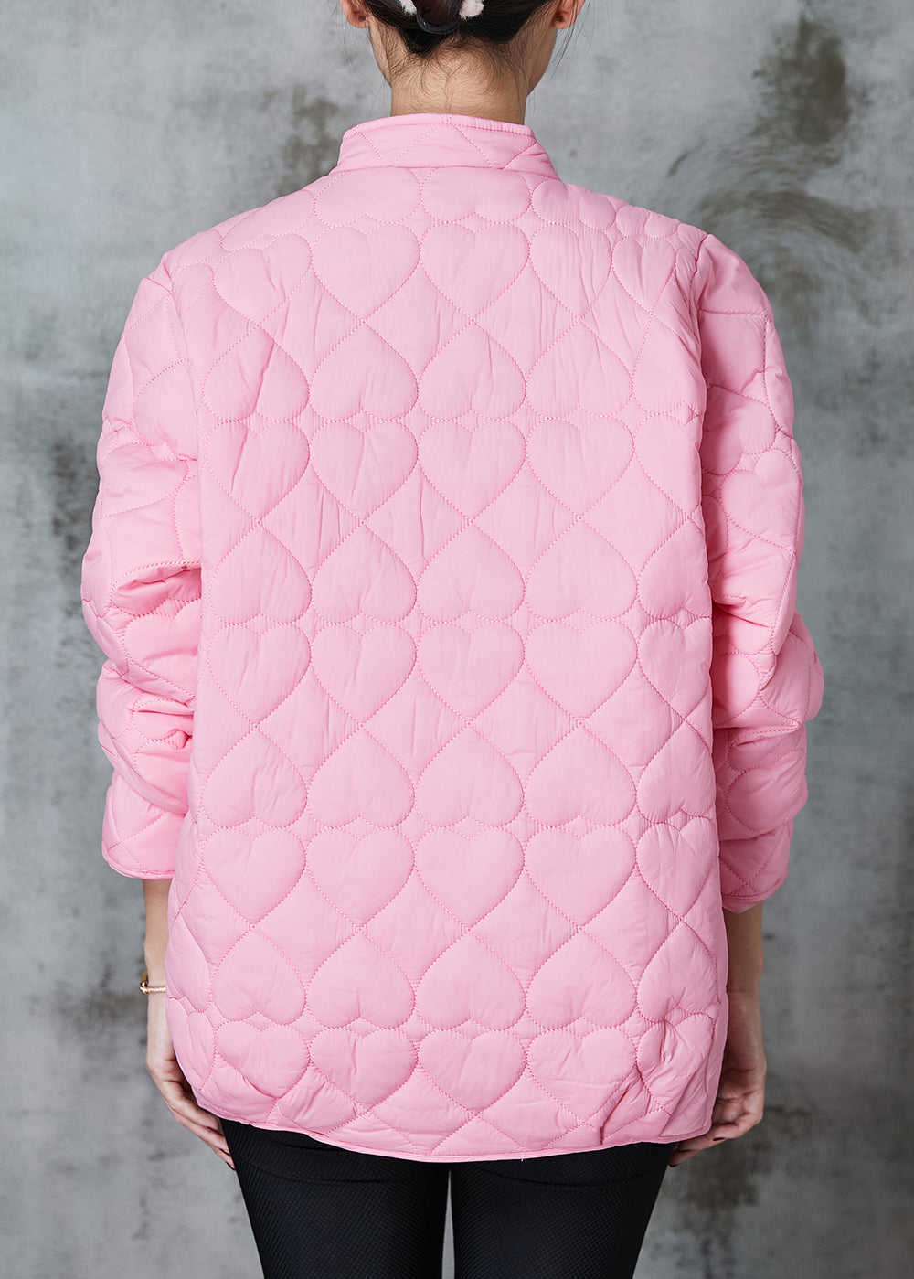Simple Pink Stand Collar Fine Cotton Filled Parkas Spring