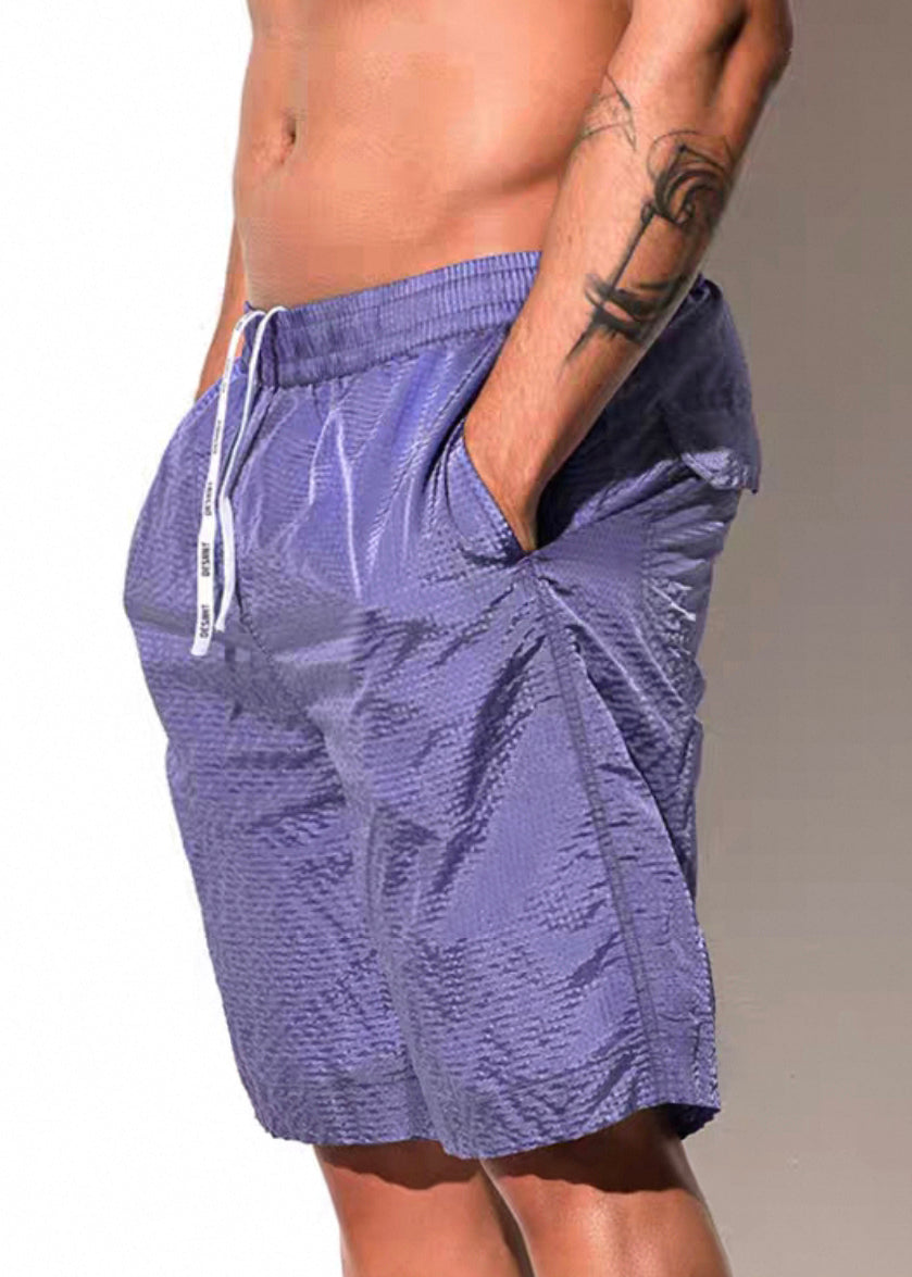 Simple Purple Pockets Elastic Waist Shorts Summer