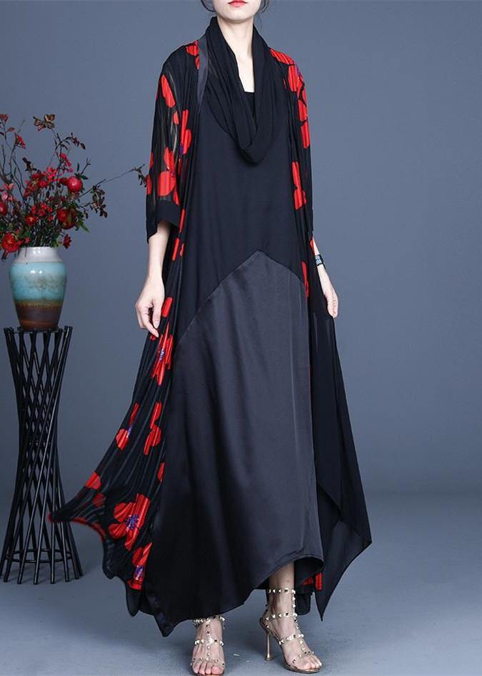 Simple Red Summer Silk Long Loose Jacket
