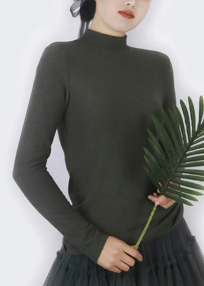 Simple Smoke Grey Turtleneck Thick T Shirts Winter