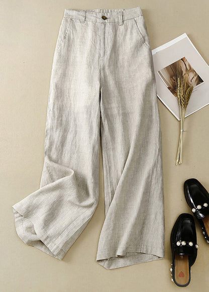 Simple White Button High Waist Linen Pants Summer