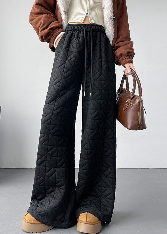 Simple White Drawstring Elastic Waist Pants Winter