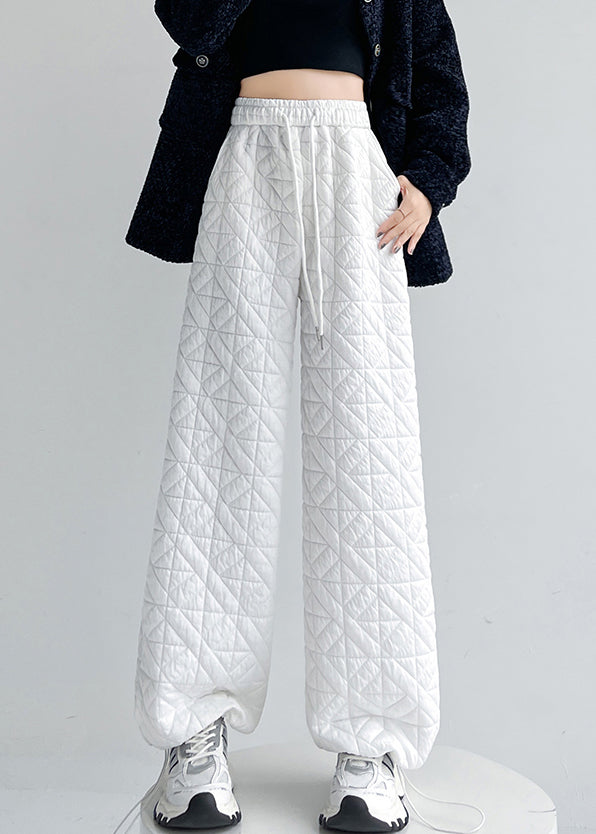 Simple White Drawstring Elastic Waist Pants Winter