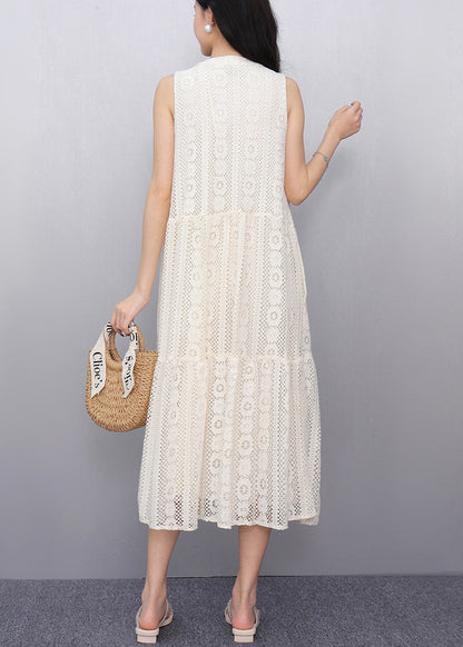 Simple White Hollow Out Tulle a Line Dress Sleeveless