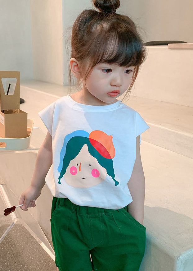 Simple White O-neck Print T Shirt Short Sleeve