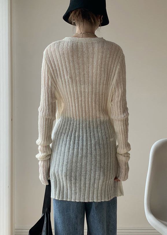 Simple White O-neck Thin Knit Sweater Dress Spring