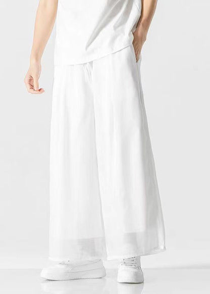 Simple White Pockets Ice Silk Pants Clothing Summer