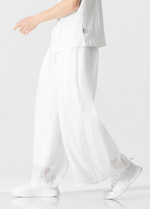 Simple White Pockets Ice Silk Pants Clothing Summer