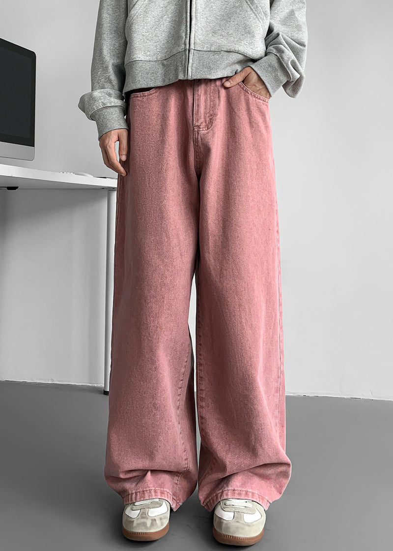 Simple White Pockets Denim Wide Leg Pants Fall