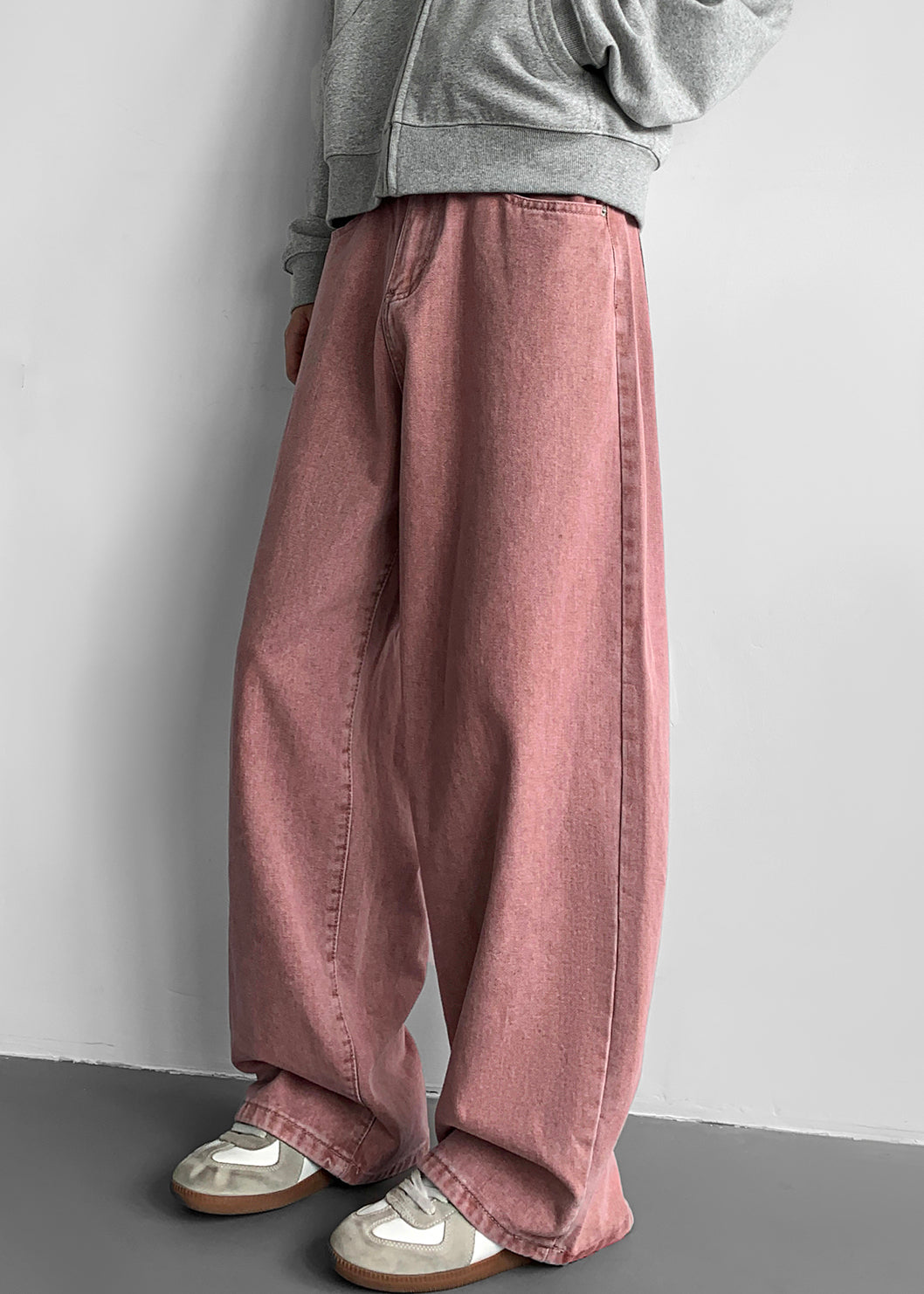 Simple White Pockets Denim Wide Leg Pants Fall