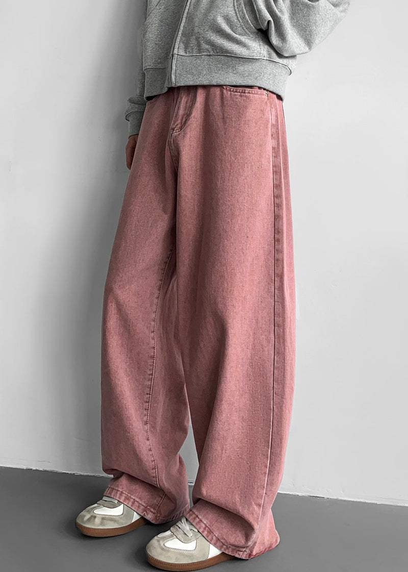 Simple White Pockets Denim Wide Leg Pants Fall
