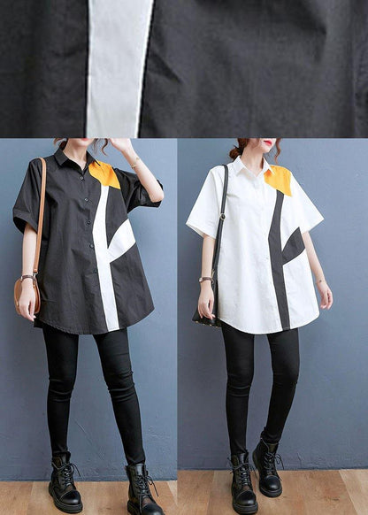 Simple White Print Button Cotton Summer Shirt Tops
