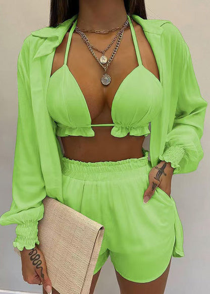 Simple White Shorts Three Pieces Set Summer