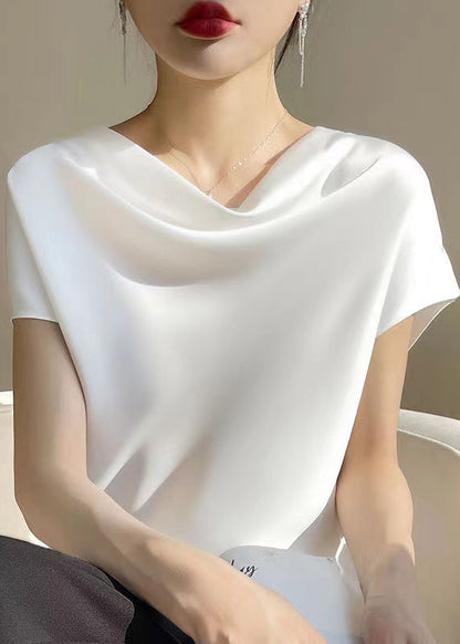 Simple White Turtle Neck Silk T Shirts Summer