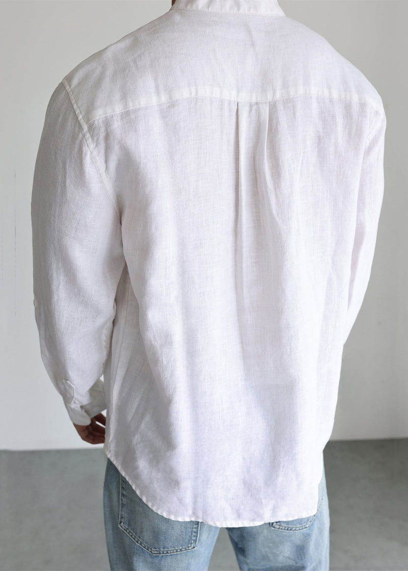 Simple White Stand Collar Button Linen Shirts Fall