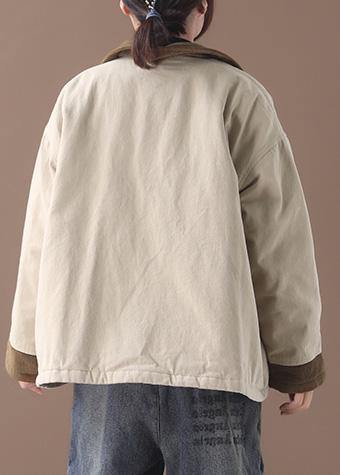 Simple Beige Fine Crane Coats Work Lapel Patchwork Outwear